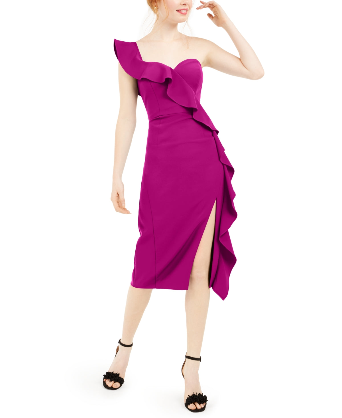 Aidan By Aidan Mattox Women's Ruffled One Shoulder MIDI Dress Pink Size 8