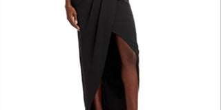 Aidan by Aidan Mattox Women's Strapless Feather Trim Gown Black Size 8