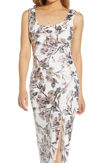 Adrianna Papell Women's Floral Print Column Gown White Size 0