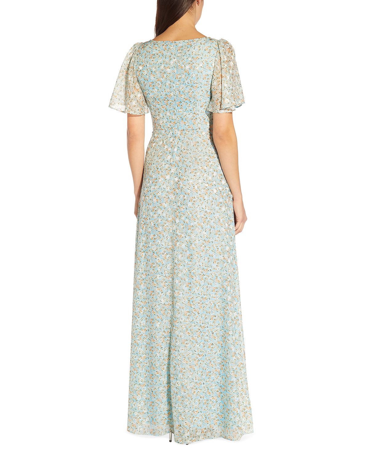 Adrianna Papell Women's Floral Jacquard Keyhole Gown Blue Size 16