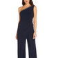 Adrianna Papell Women's Beaded One Shoulder Jersey Jumpsuit Blue Size 4