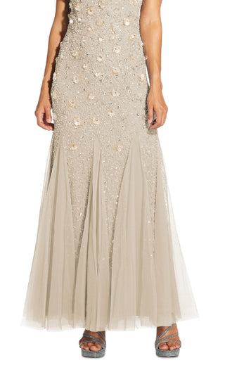 Adrianna Papell Women's Beaded Floral Gown Brown Size 2