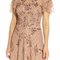 Adrianna Papell Women's Beaded Flutter Sleeve Dress Brown Size 4