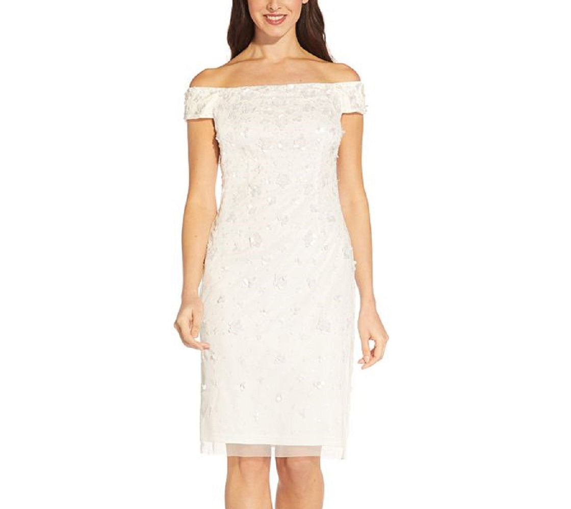 Adrianna Papell Women's Beaded Sequined Dress White Size 6