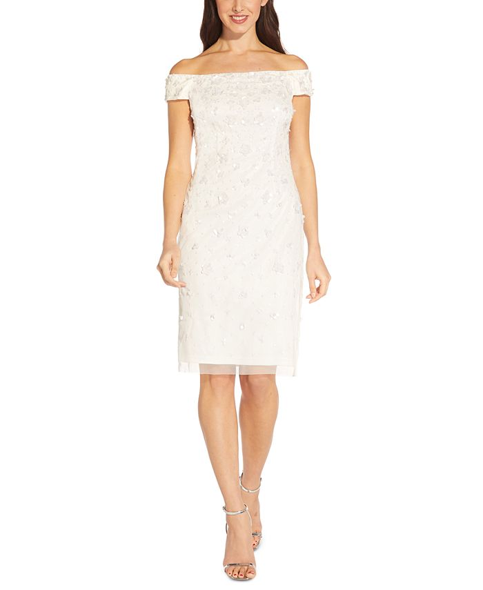 Adrianna Papell Women's Beaded Sequined Dress White Size 6