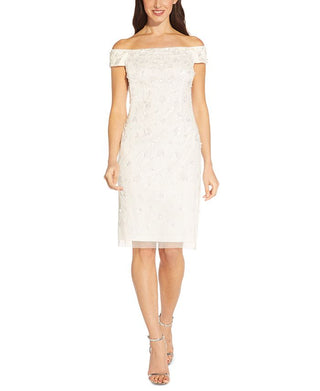 Adrianna Papell Women's Beaded Sequined Dress White Size 6