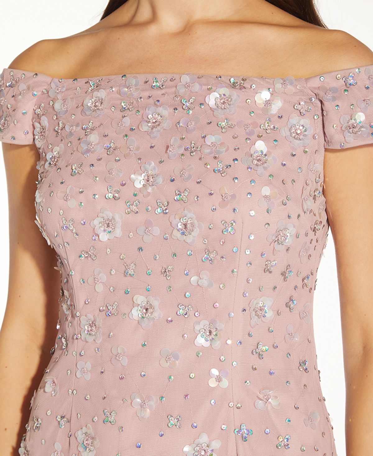Adrianna Papell Women's Off The Shoulder Embellished Dress Pink Size 14