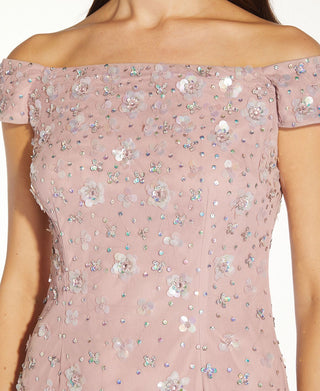 Adrianna Papell Women's Off The Shoulder Embellished Dress Pink Size 14