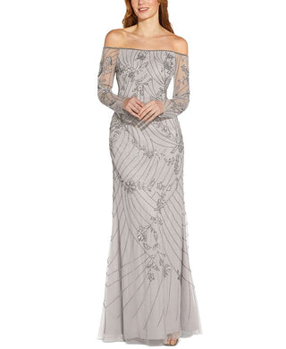 Adrianna Papell Women's Off The Shoulder Evening Gown Gray Size 12