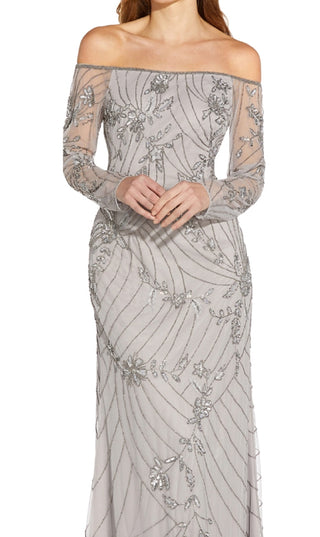 Adrianna Papell Women's Off The Shoulder Evening Gown Gray Size 12