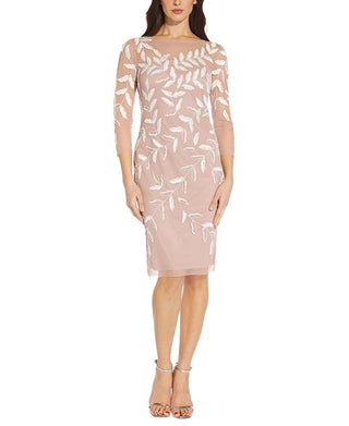 Adrianna Papell Women's Embellished 3/4 Sleeve Sheath Dress Pink Size 16