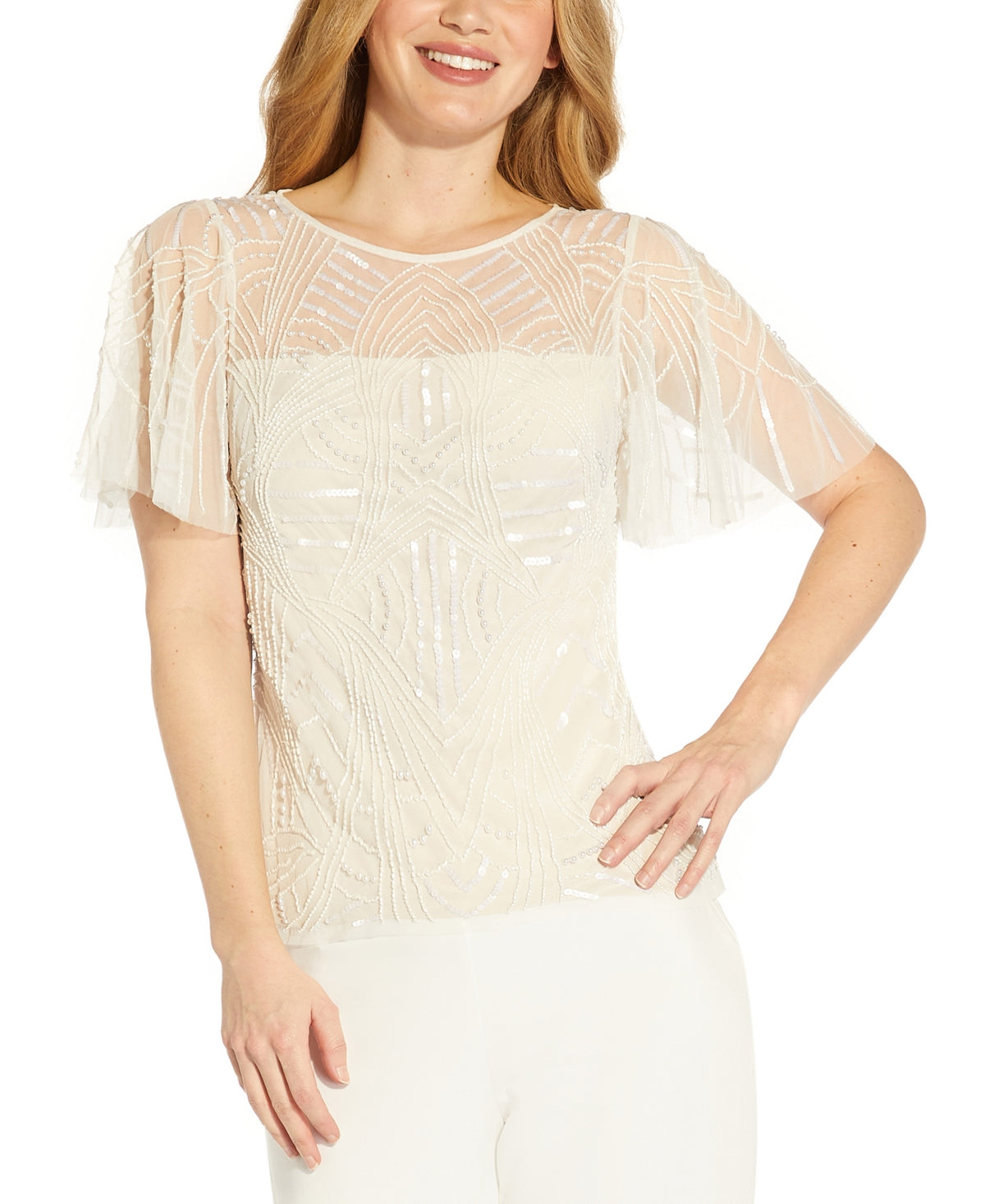 Adrianna Papell Women's Beaded Top Brown Size 8