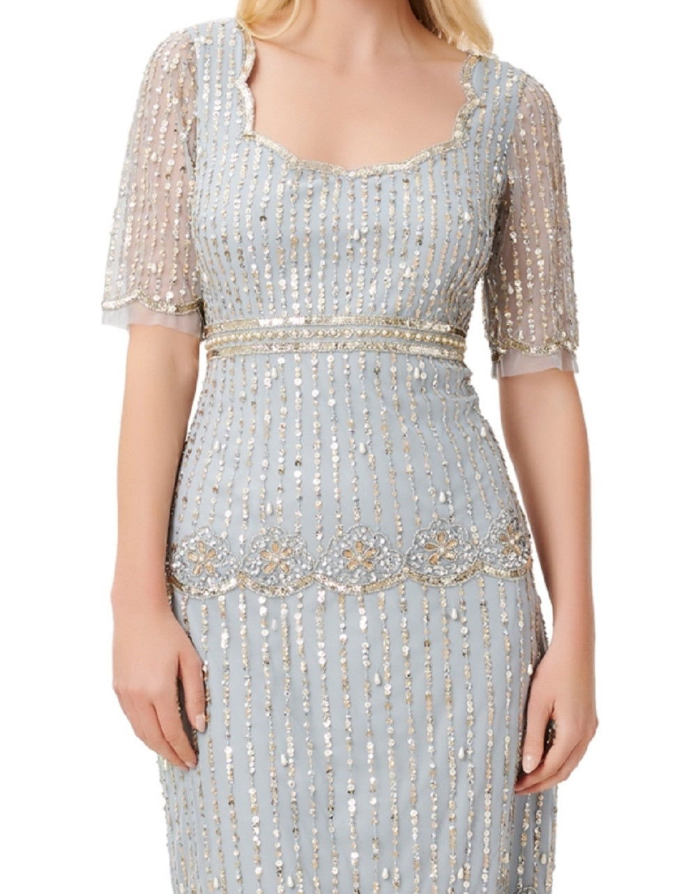 Adrianna Papell Women's Beaded Elbow Sleeve Cocktail Dress Blue Size 12