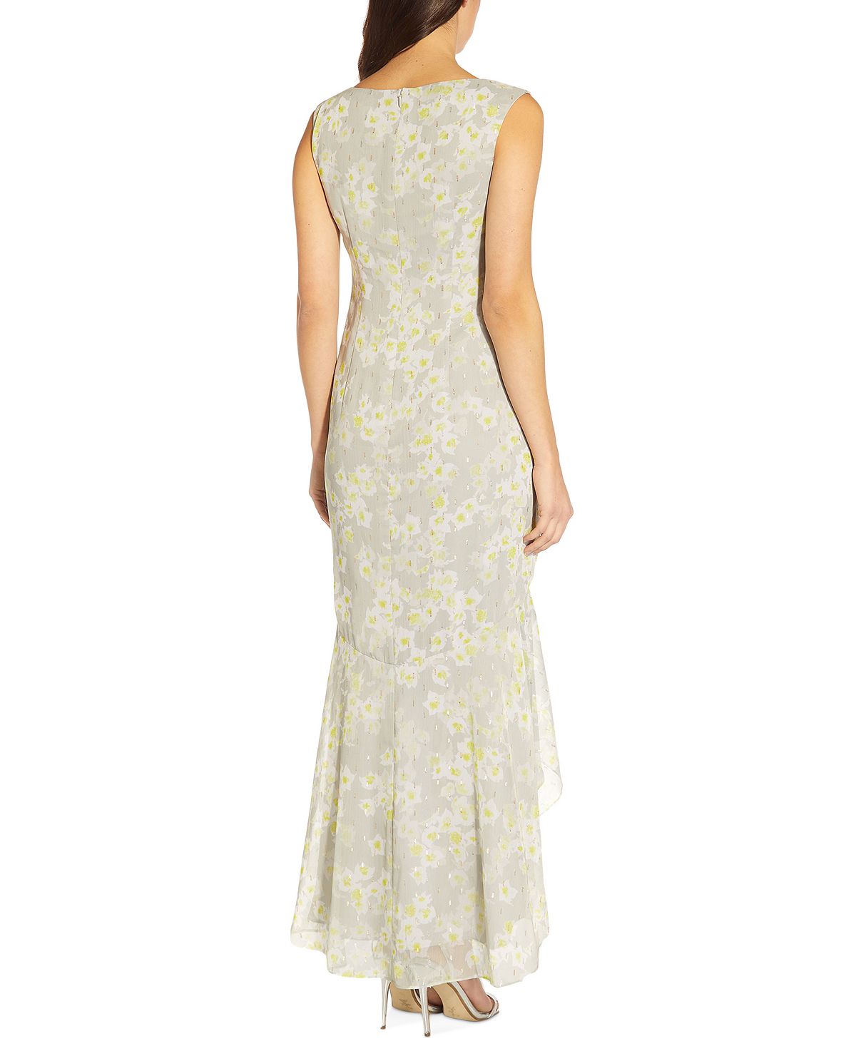 Adrianna Papell Women's Printed High Low Sleeveless Gown Gray Size 12