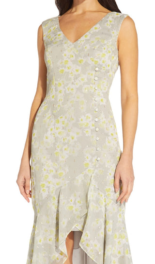 Adrianna Papell Women's Printed High Low Sleeveless Gown Gray Size 12