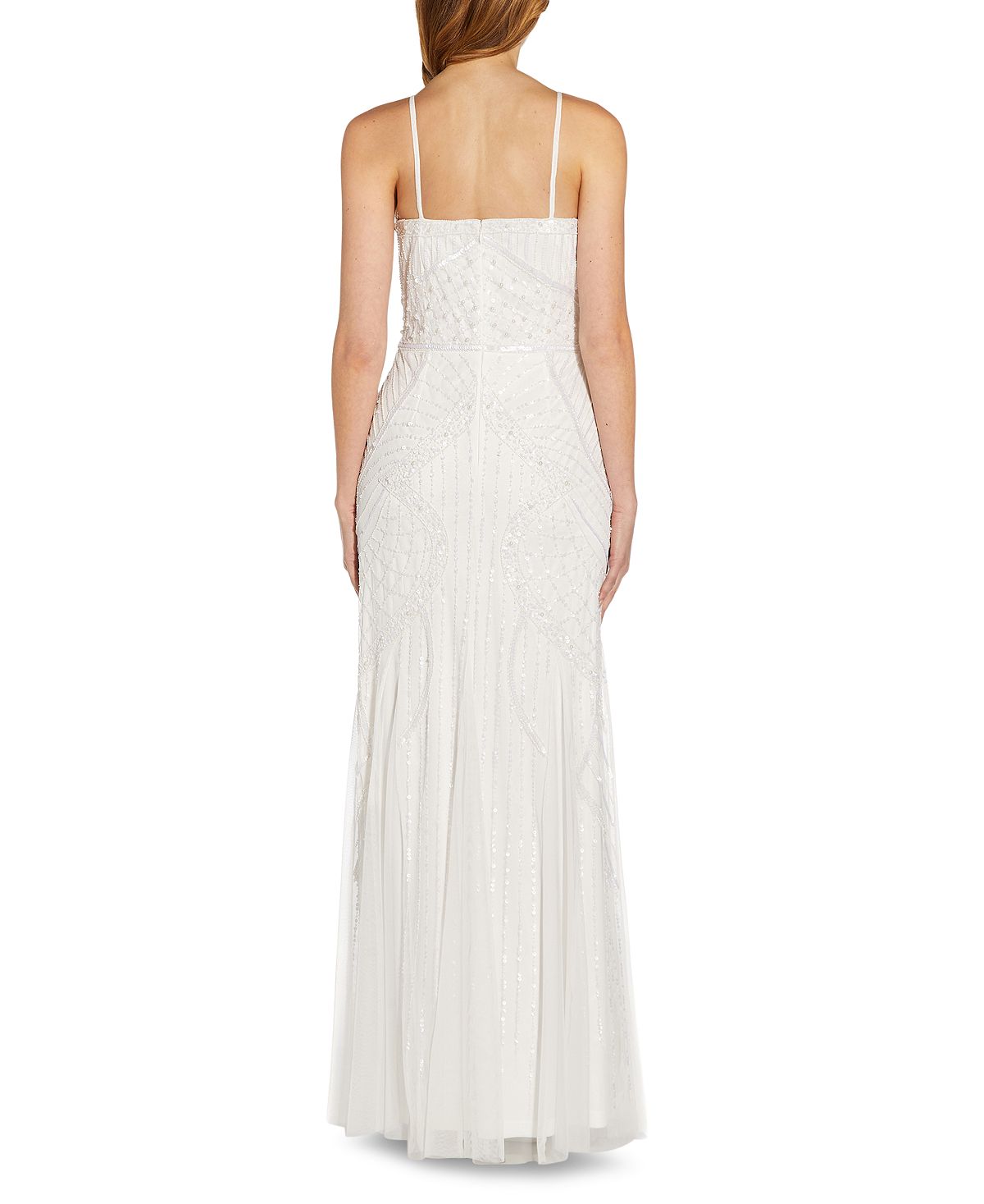 Adrianna Papell Women's V Neck Beaded Gown White Size 2