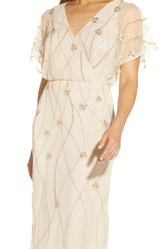 Adrianna Papell Women's Beaded Illusion Blouson Gown Brown Size 8