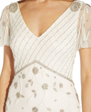 Adrianna Papell Women's Beaded Flutter Sleeve Dress White Size 8
