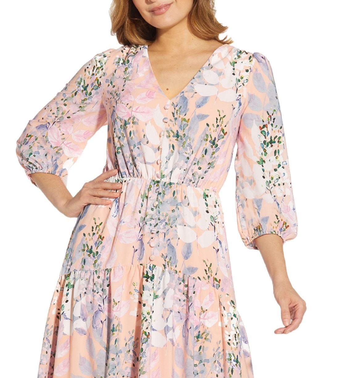 Adrianna Papell Women's Floral Print Midi Dress Pink Size 2