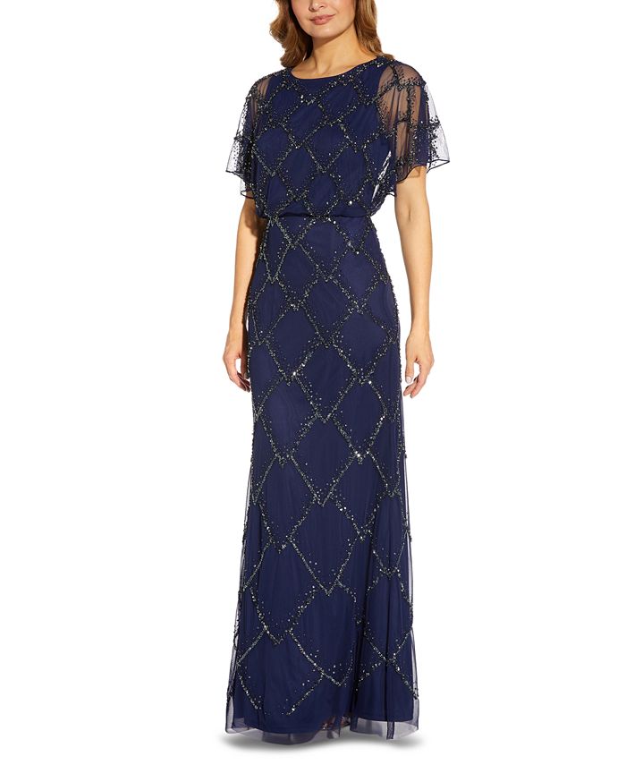 Adrianna Papell Women's Beaded Evening Gown Blue Size 8