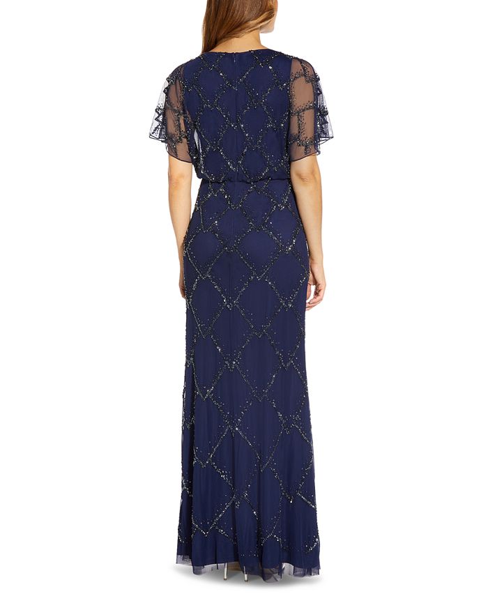 Adrianna Papell Women's Beaded Evening Gown Blue Size 8