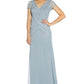 Papell Studio Women's Embellished V Neck Gown Blue Size 6