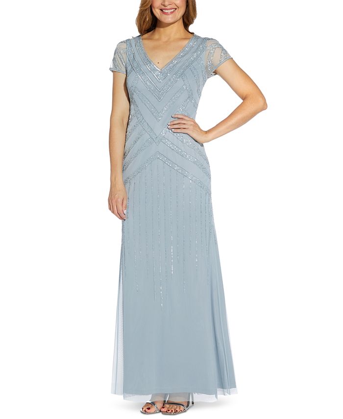 Papell Studio Women's Embellished V Neck Gown Blue Size 6