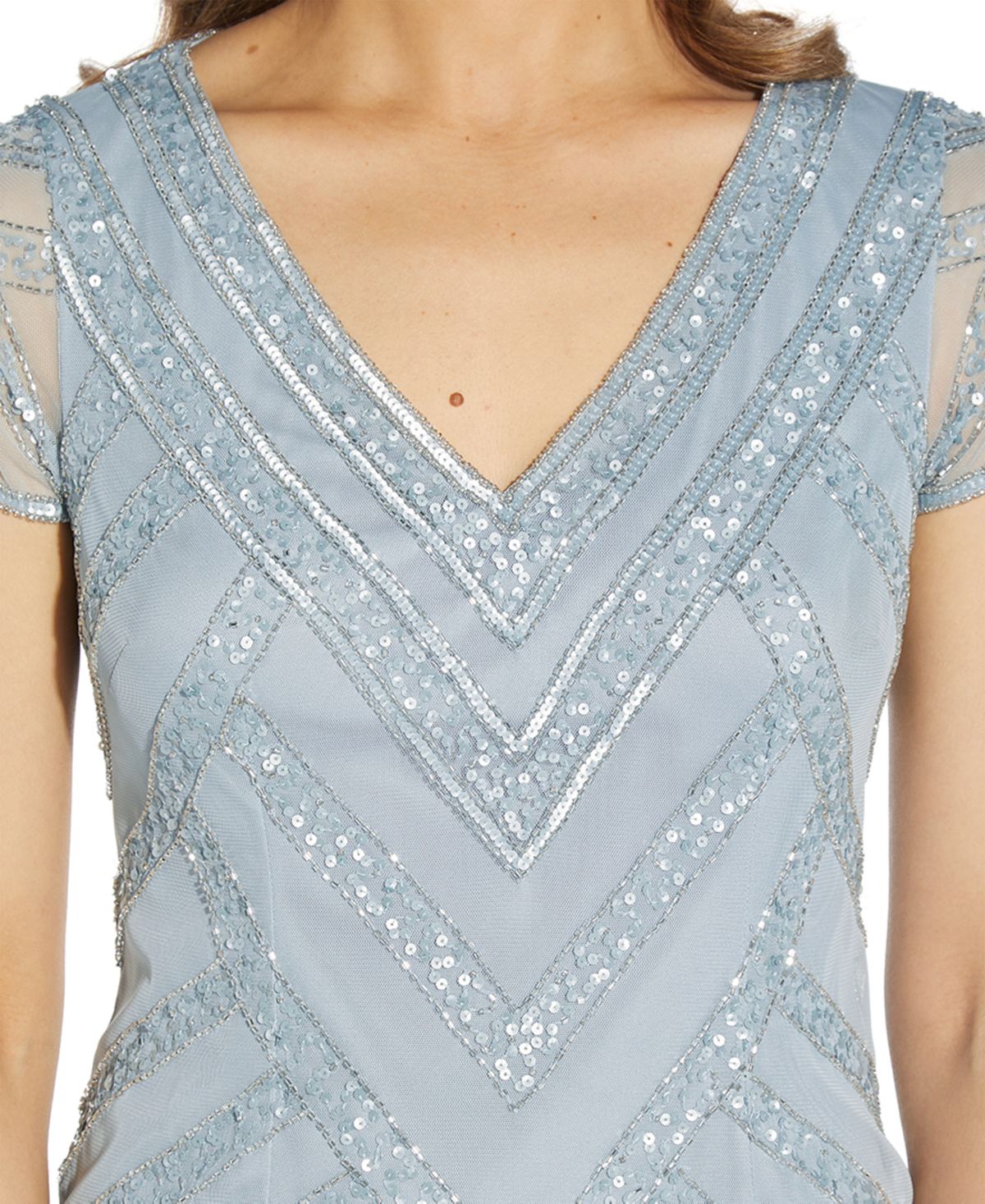 Papell Studio Women's Embellished V Neck Gown Blue Size 6