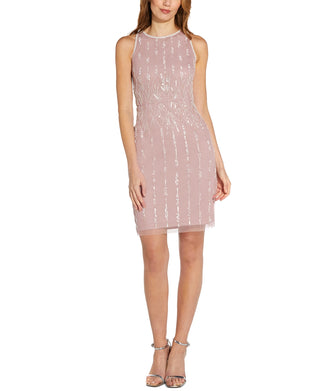 Papell Studio Women's Beaded Sheath Dress Pink Size 14