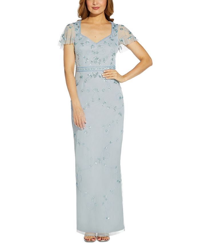 Papell Studio Women's Embellished Sweetheart Neckline Sheath Dress Blue Size 10