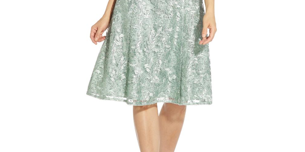 Adrianna Papell Women's Embroidered Cocktail Dress Blue Size 2