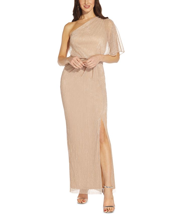 Adrianna Papell Women's Metallic One Shoulder Gown Brown Size 6