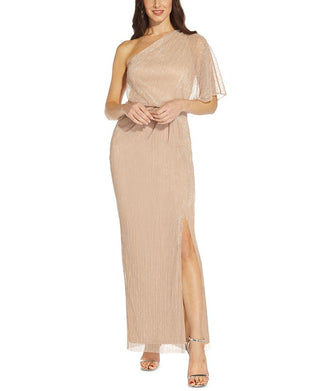 Adrianna Papell Women's Metallic One Shoulder Gown Brown Size 6