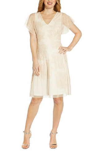 Adrianna Papell Women's Beaded Cocktail Dress Beige Size 16