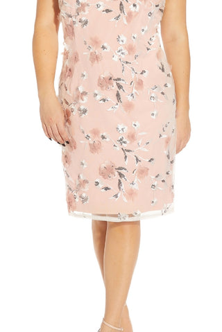 Adrianna Papell Women's Floral Applique Sequined Dress Brown Size 14W