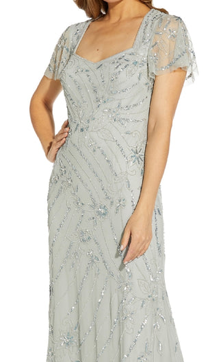 Adrianna Papell Women's Beaded Evening Gown Blue Size 12Petite