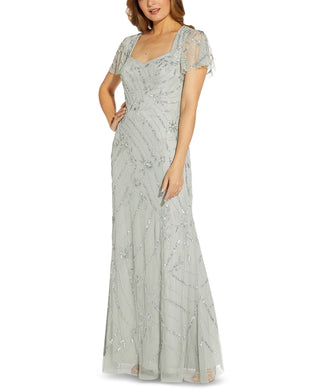 Adrianna Papell Women's Beaded Evening Gown Blue Size 12Petite