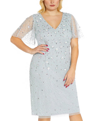 Adrianna Papell Women's Beaded Sequined Dress Blue Size 20W