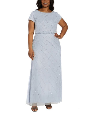 Adrianna Papell Women's Embellished Blouson Gown Blue Size 20