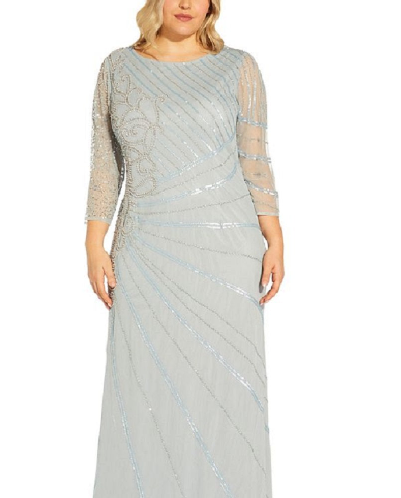 Adrianna Papell Women's Beaded Gown Blue Size 20