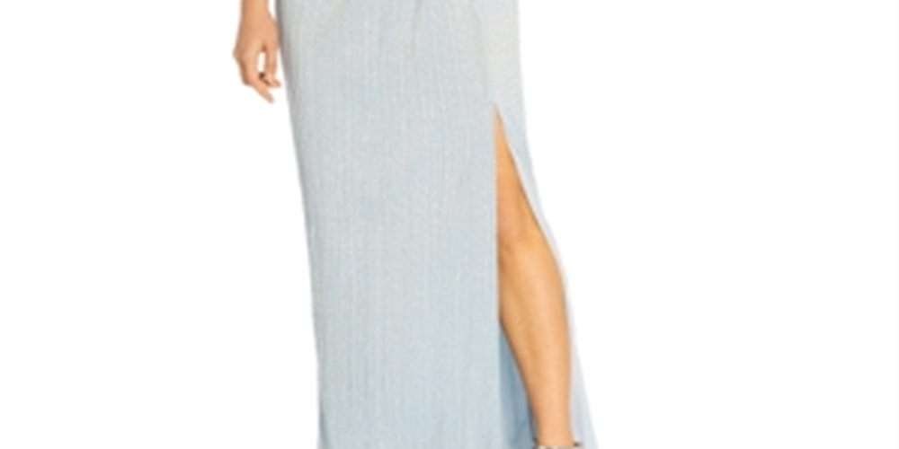 Adrianna Papell Women's Metallic Crinkle Mesh One Shoulder Gown Blue Size 8