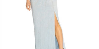 Adrianna Papell Women's Metallic Crinkle Mesh One Shoulder Gown Blue Size 8