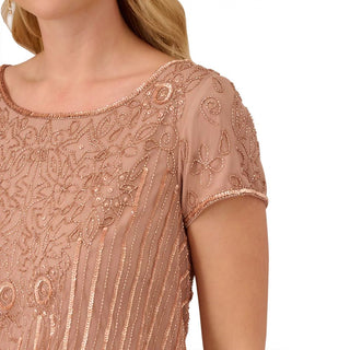 Adrianna Papell Women's Beaded Illusion Blouson Gown Brown Size 2Petite