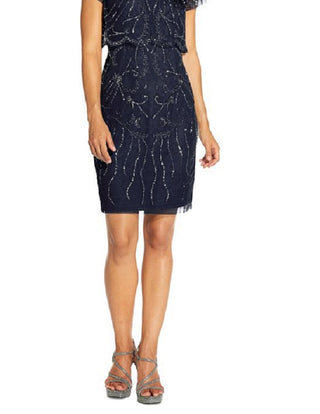 Adrianna Papell Women's Embellished Overlay Dress Blue Size 8