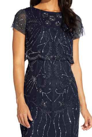 Adrianna Papell Women's Embellished Overlay Dress Blue Size 14