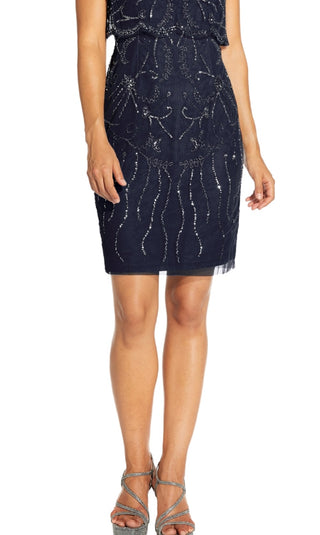 Adrianna Papell Women's Embellished Overlay Dress Blue Size 14