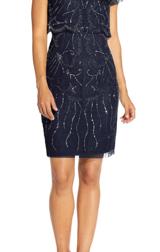 Adrianna Papell Women's Embellished Overlay Dress Blue Size 2