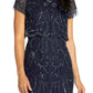 Adrianna Papell Women's Embellished Overlay Dress Blue Size 4