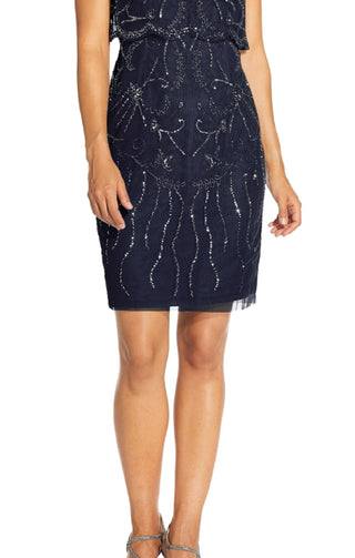 Adrianna Papell Women's Embellished Overlay Dress Blue Size 4