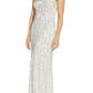 Adrianna Papell Women's One Shoulder Beaded Gown White Size 4